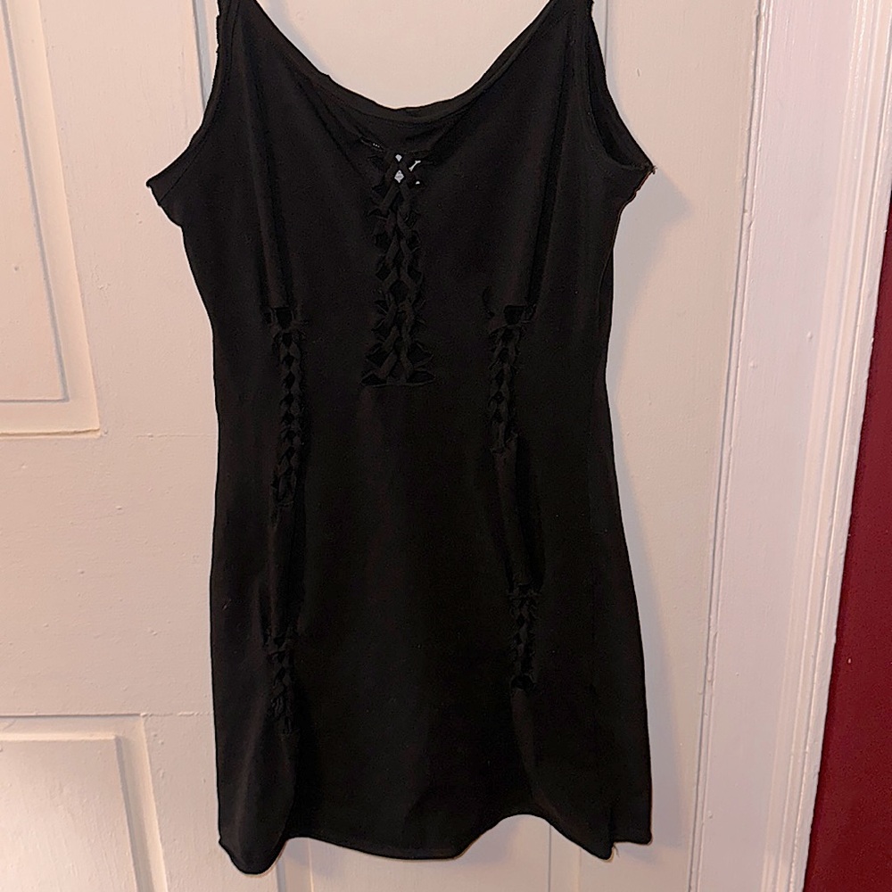 Black ripped / braided mini dress